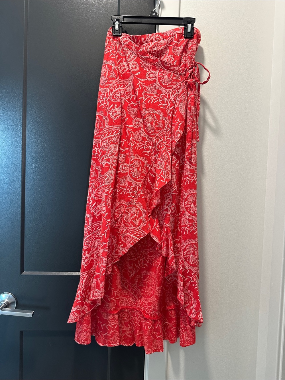 Universal Thread Red Paisley High-Low Wrap Skirt